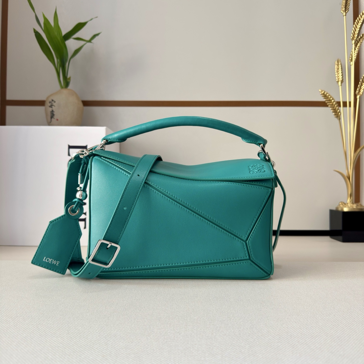 Loewe Small Featherlight Puzzle bag in nappa lambskin-Aquamarine
