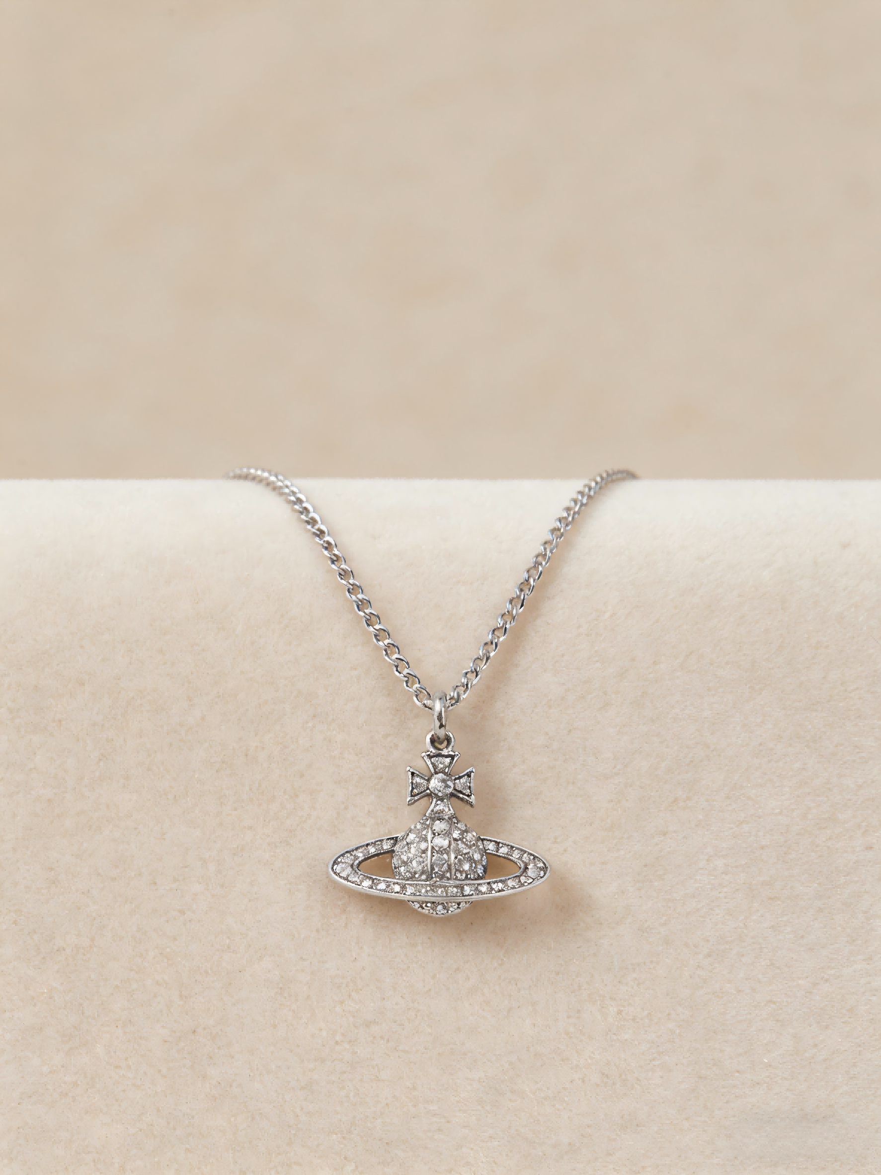 2026 New Silver-Tone Paved Crystal Orb Necklace, Dainty Saturn Design, Luxury Minimalist Jewelry for Daily Wear