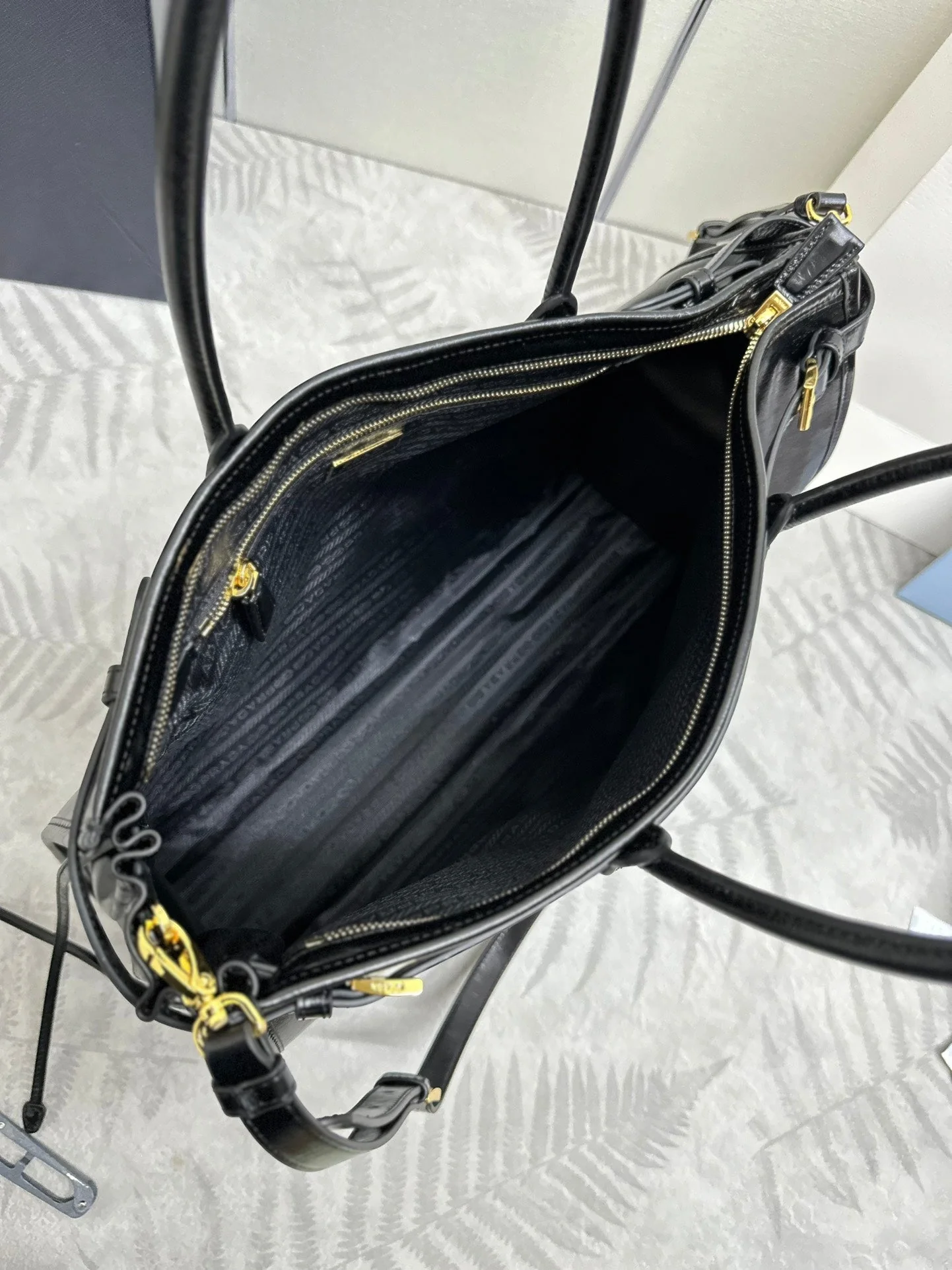Prada TOTE BAG 42 IN BLACK OIL WAX LAMBSKIN GOLD HARDWARE