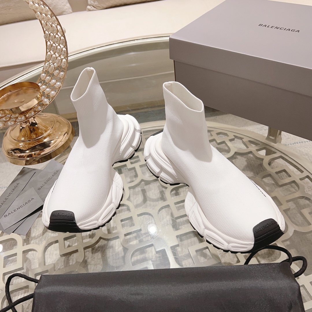 Balenciaga Speed 3XL White Recycled Knit Multi-Piece Sole Slip On Sock Booties Sneakers - KAIROO