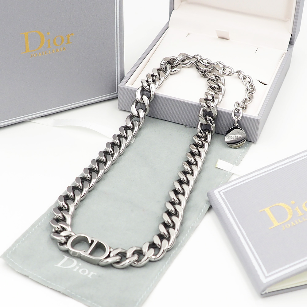 Dior Classic Silver CD Chunky Chain Necklace