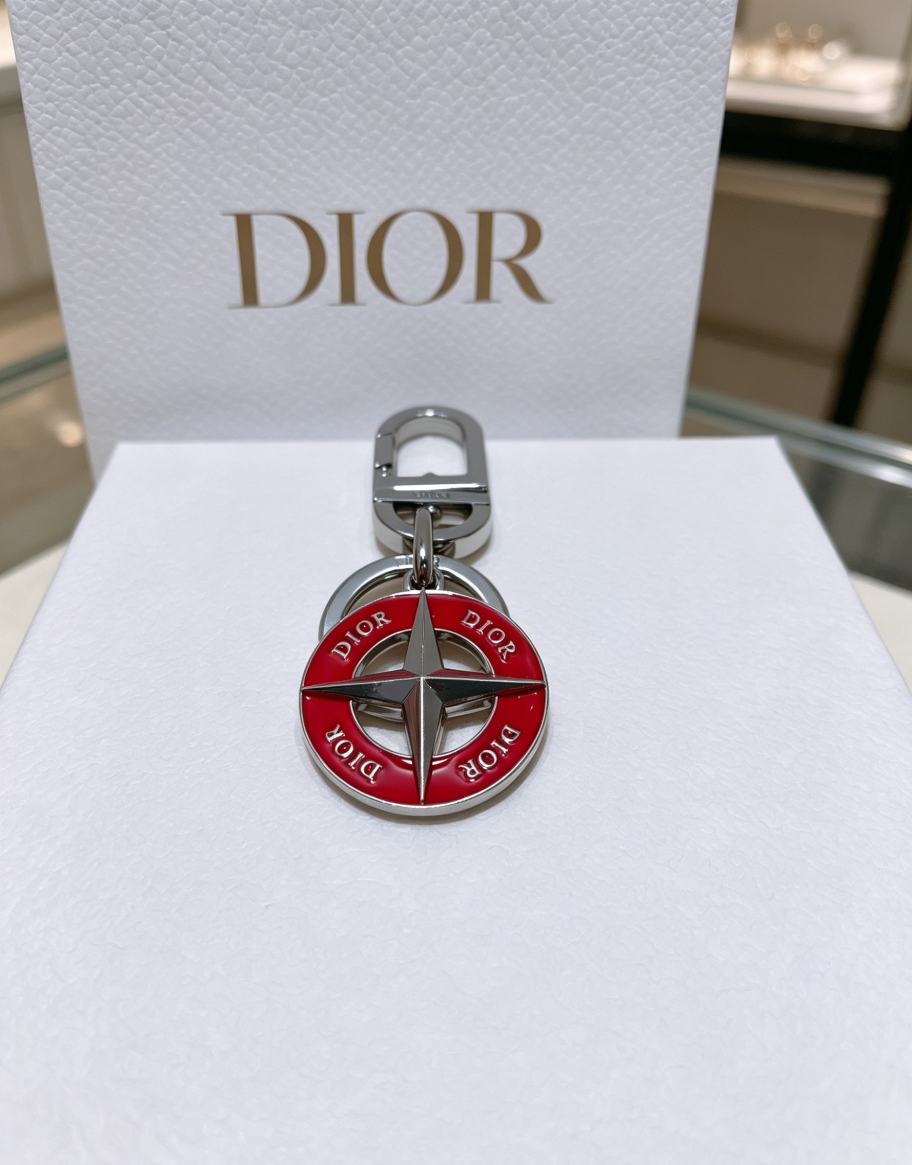 Dior Starburst Compass Red Keychain