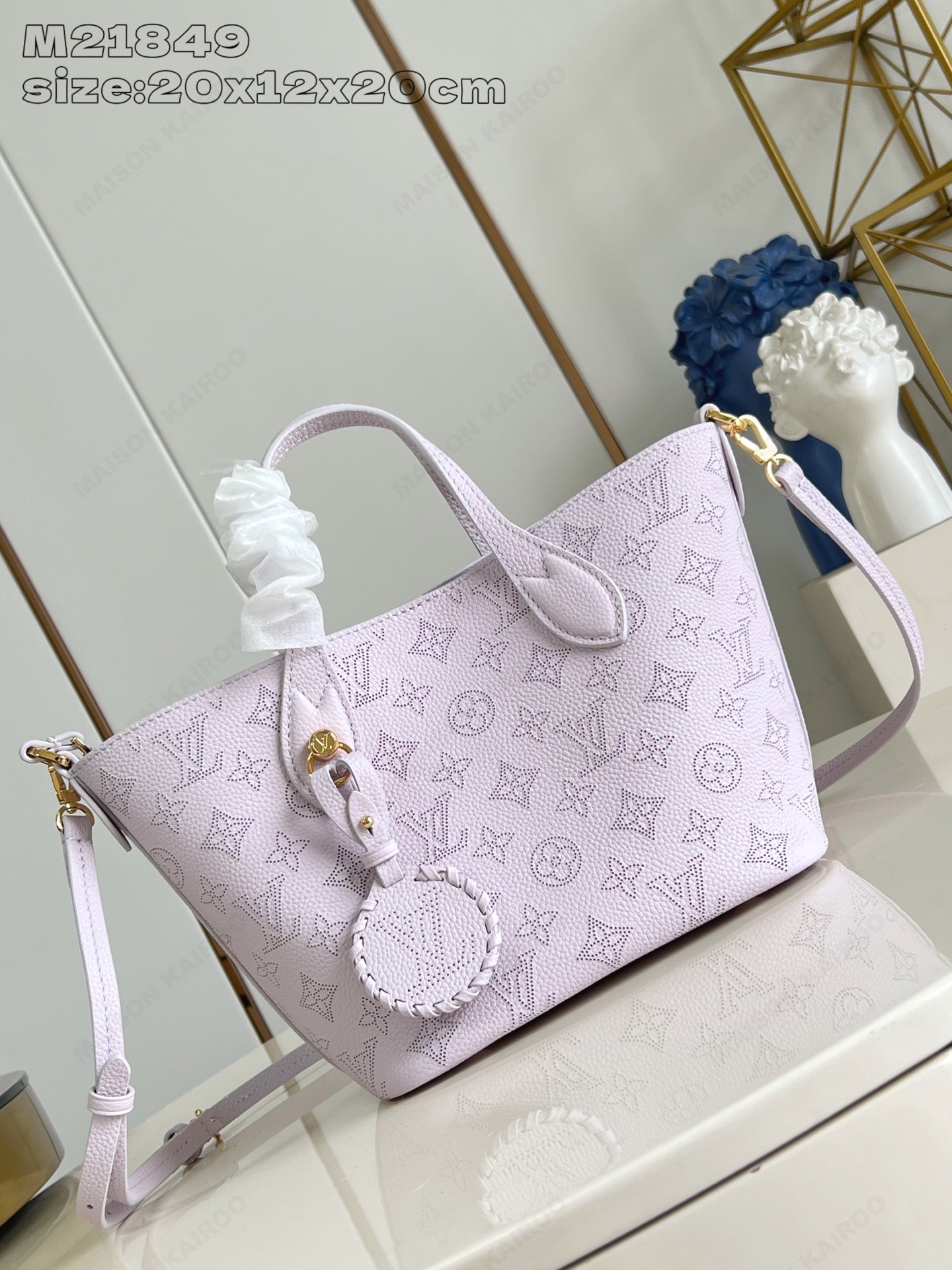 【15A】Louis Vuitton LV Mahina Blossom PM Lavender Dense Perforated Monogram Leather Basket Handle Tote Bag - KAIROO