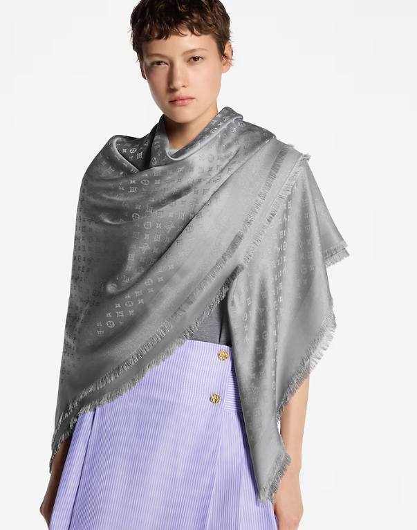 LV Classic Monogram Moonlight Silk and Wool Shawl
