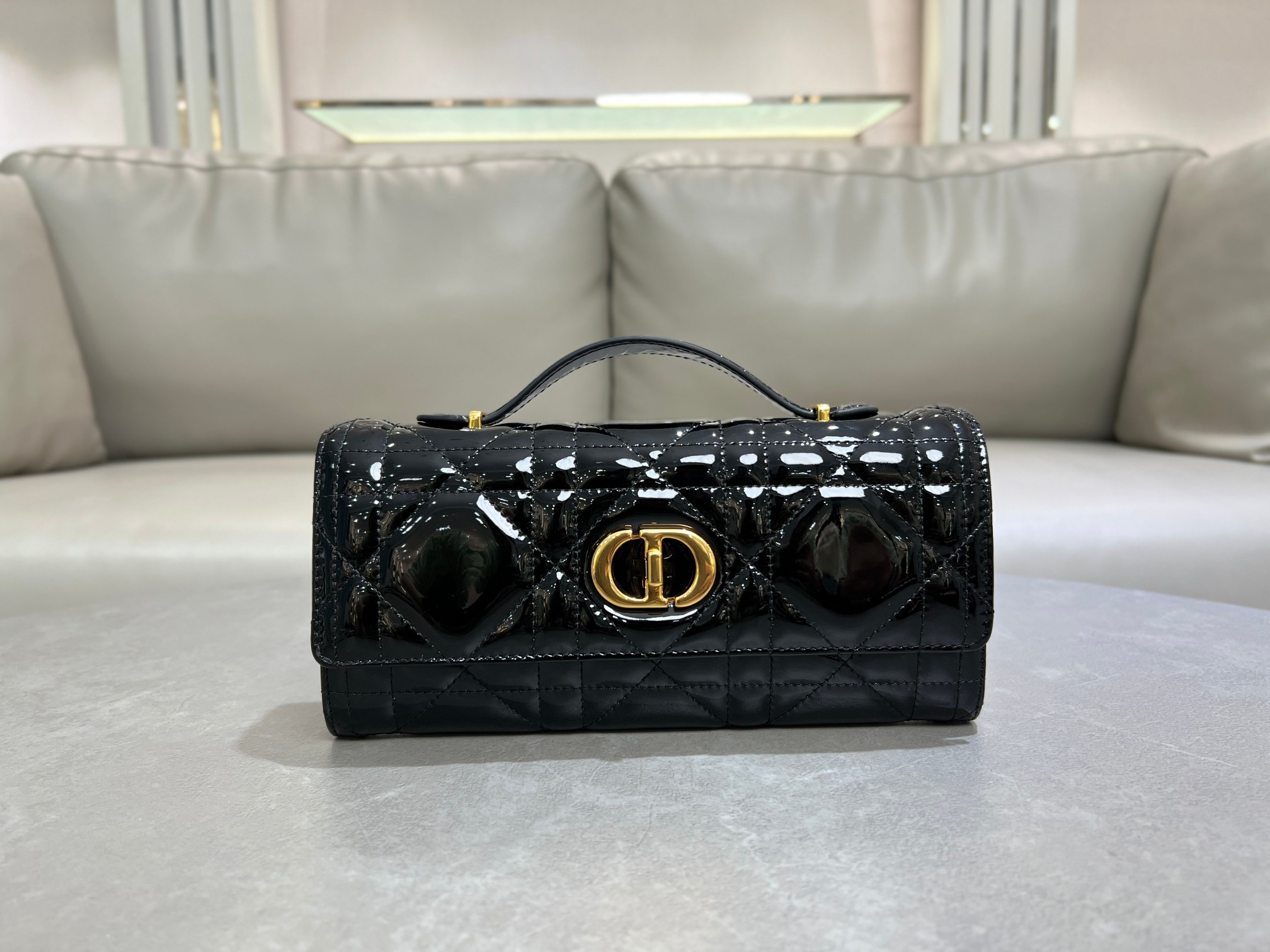 Dior Miss Caro Top Handle Bag/Clutch in Black patent leather