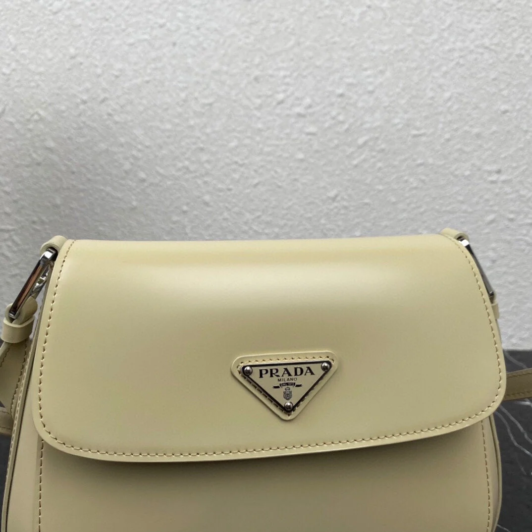Prada CLEO 24 BEIGE BRUSHED LEATHER SHOULDER BAG