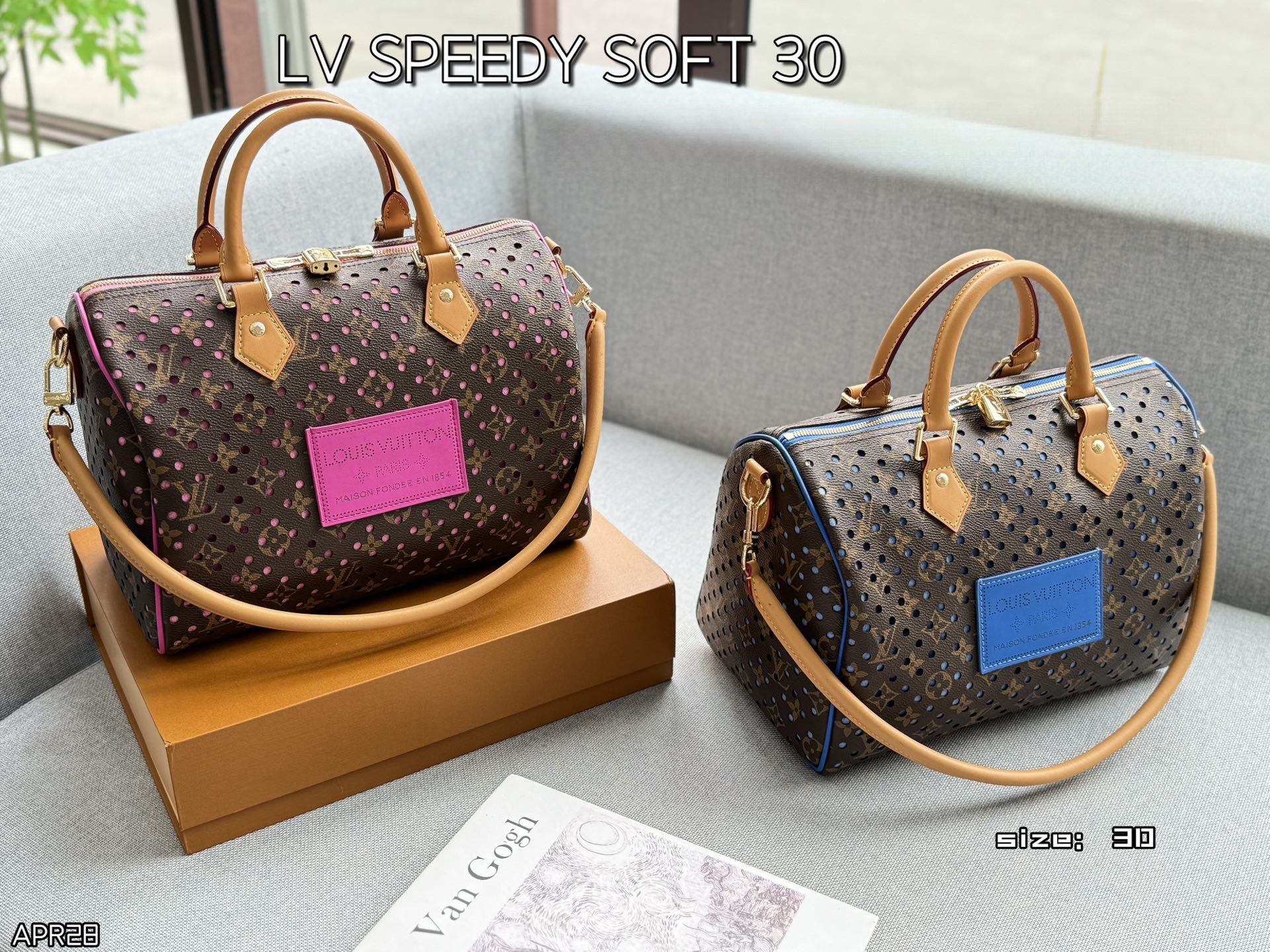 Louis Vuitton LV Speedy 20/30 Perforated Monogram Leather Patch Neon Piping Boston Top Handle Bag - KAIROO