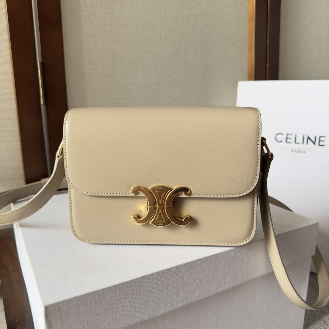 Celine Teen Triomphe Bag in Shiny Calfskin-Safari