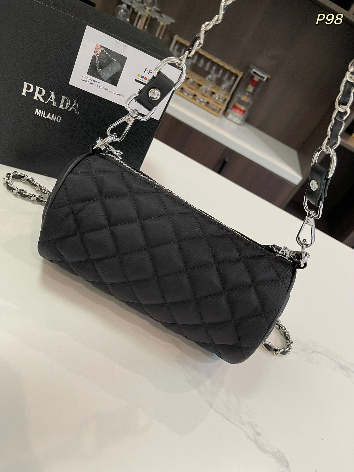 Prada CYLINDRICAL 20 BAG IN BLACK RE-NYLON SILVER HARDWARE