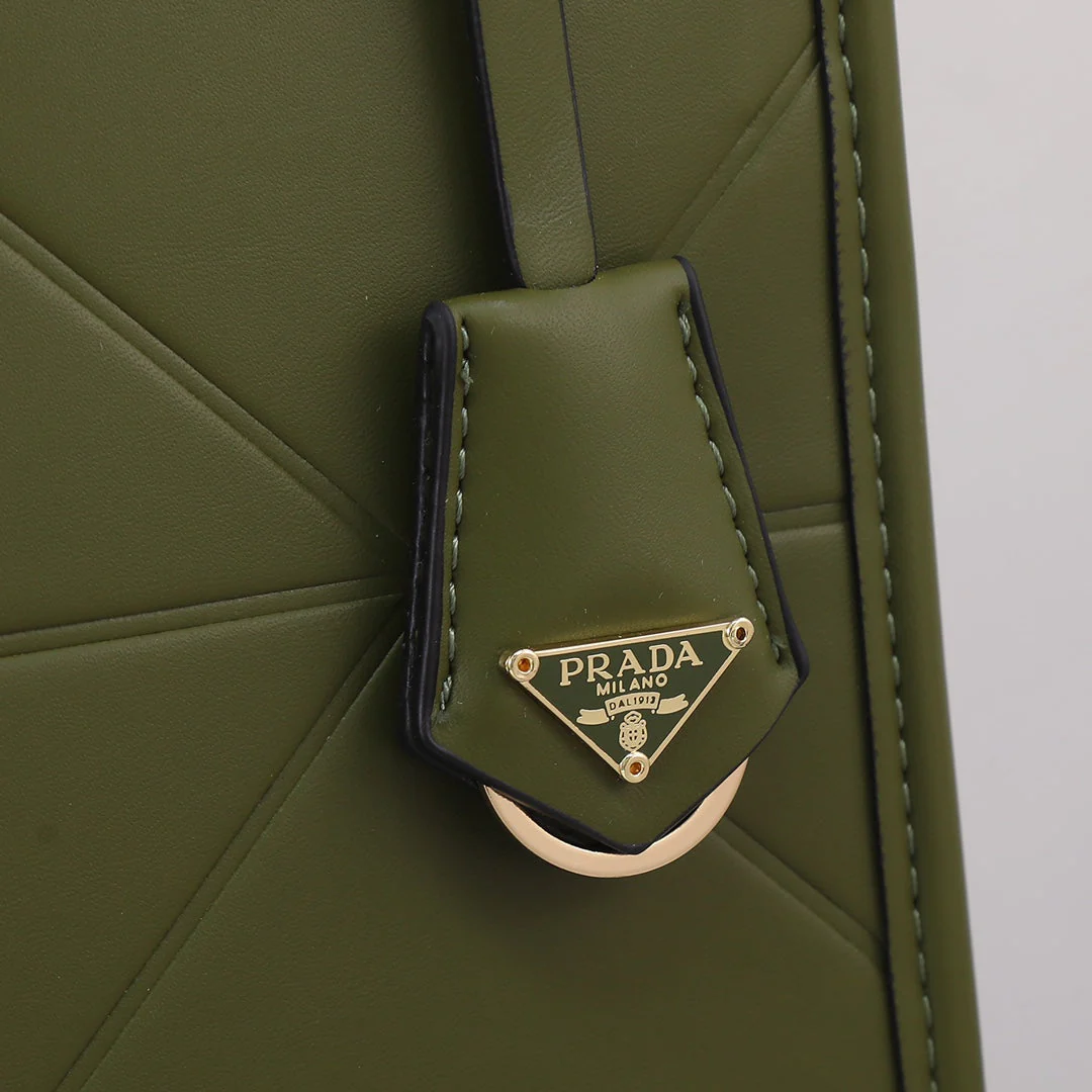 Prada LARGE 39 TOTE IN OLIVE GREEN CALFSKIN GOLD HARDWARE