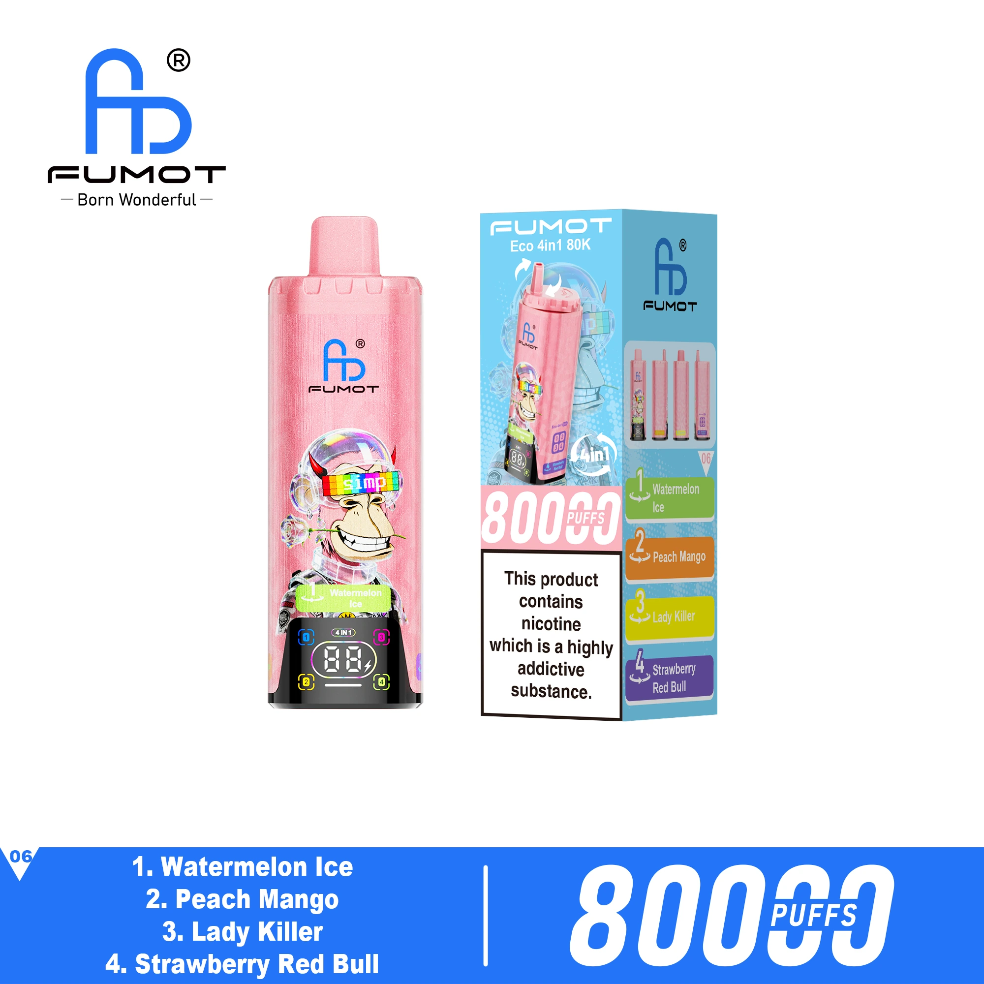 FUMOT 80K 4in1-Watermelon Ice&Peach Mango&Lady Killer&Strawberry Red Bull - Vaba Vaba