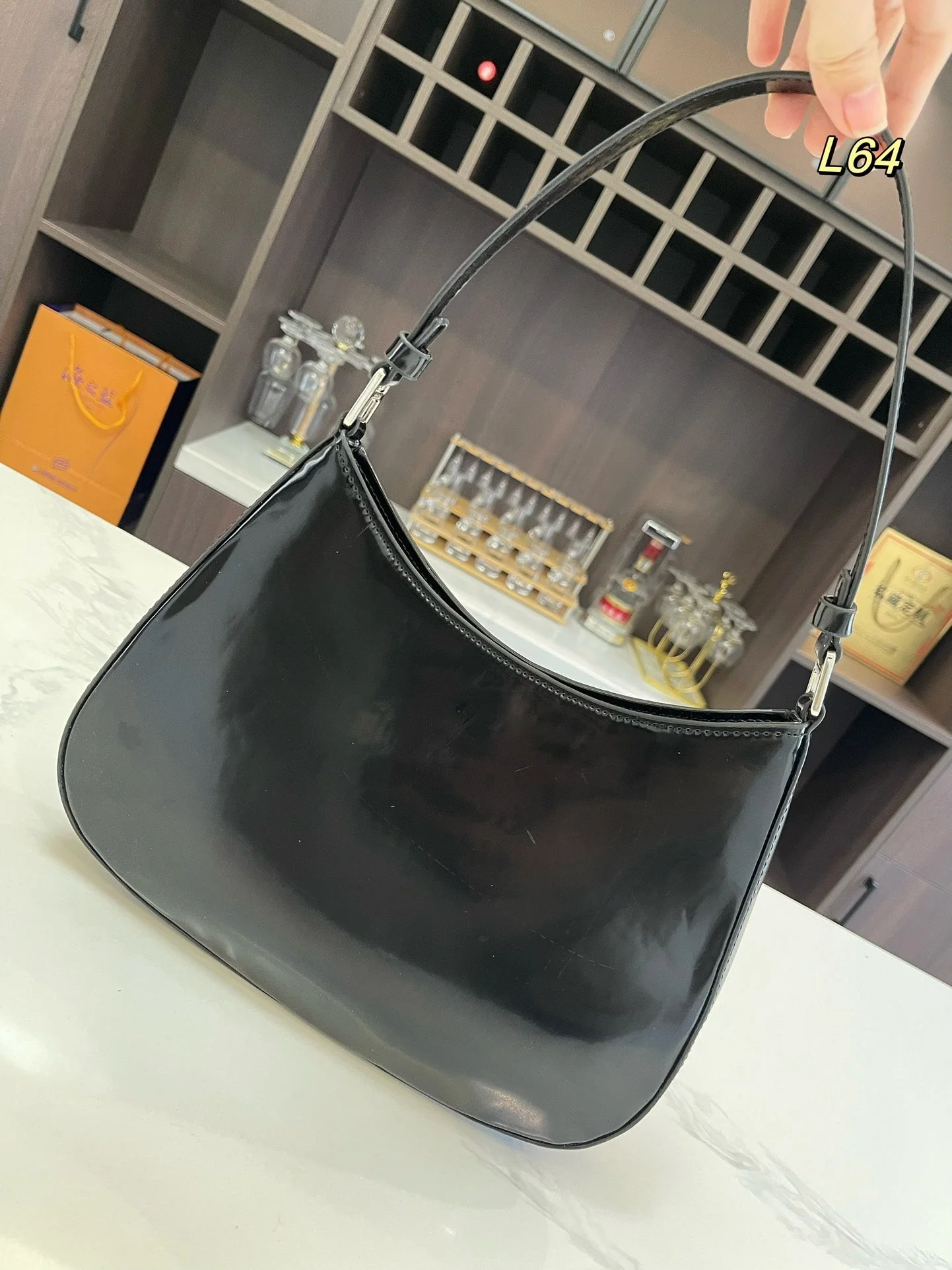 Prada 30 CLEO SHOULDER BAG IN BLACK BRUSHED LEATHER