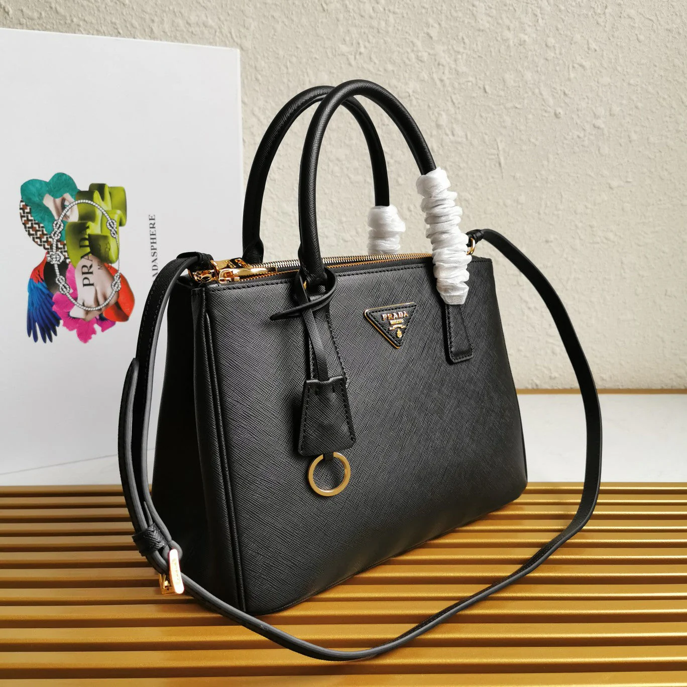 Prada MEDIUM GALLERIA 28 BLACK SAFFIANO LEATHER