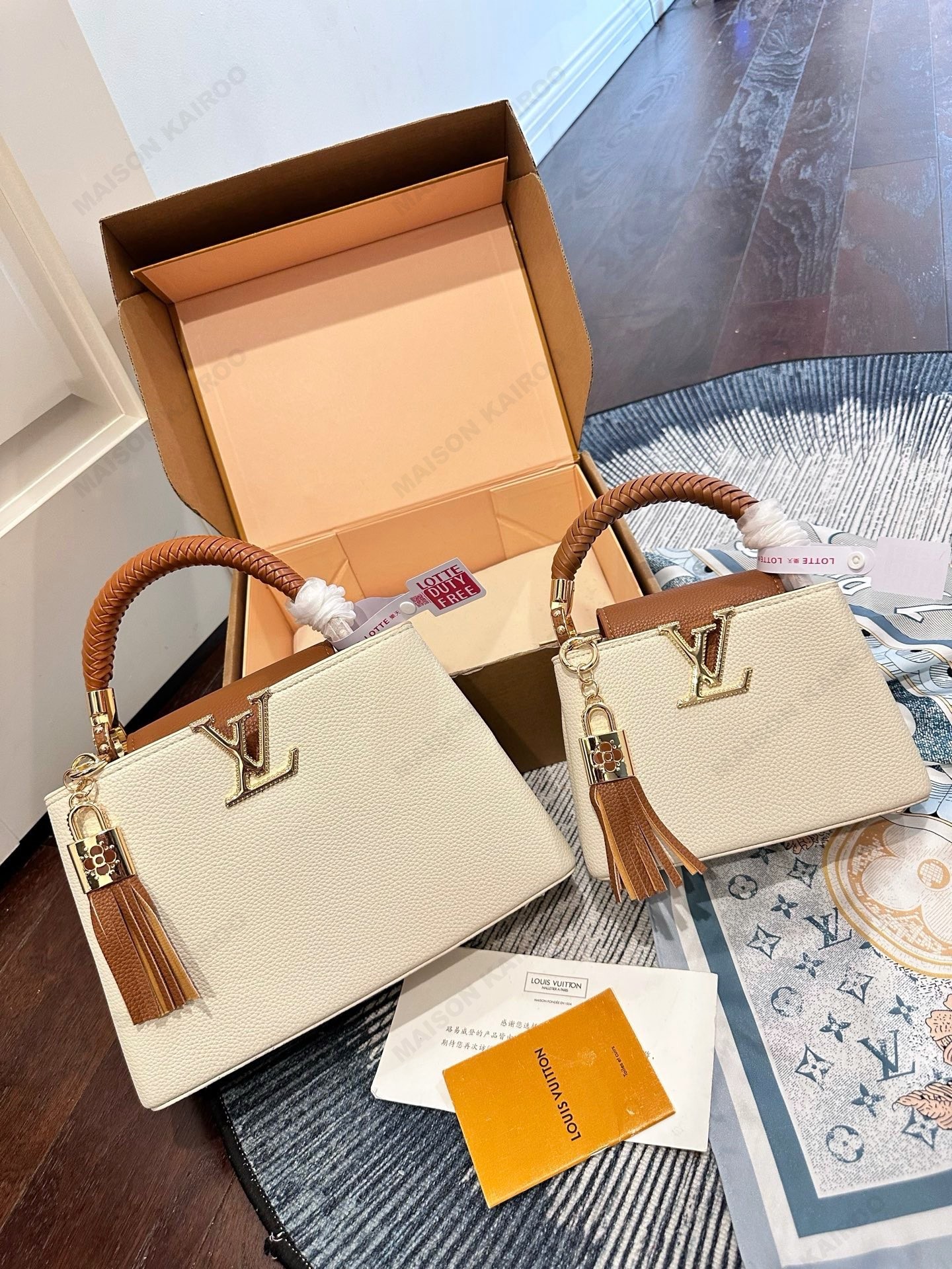 Louis Vuitton LV Capucines Crafty BB/Mini Bicolor/Solid Leather Tassel Charm Zigzag Logo Braided Top Handle Bag - KAIROO
