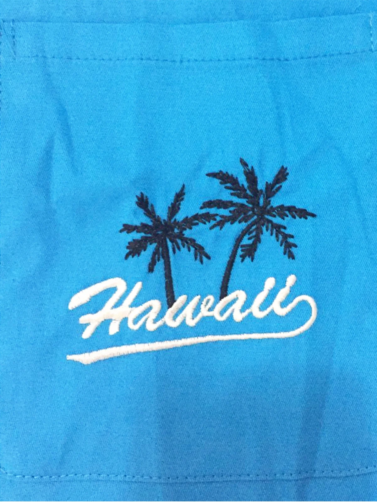 Men's Blue 50s Vintage Camp Cotton Pocket Bowling Hawaiian Coconut Tree Short Sleeve Shirt