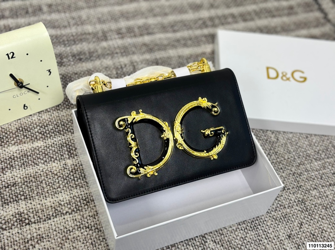 Dolce & Gabbana DG Baroque Logo Nappa Smooth Leather Chain Flap Shoulder Bag - KAIROO