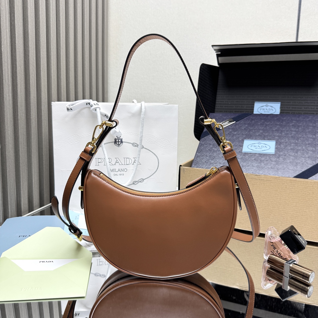 Prada Arqué mini leather shoulder bag-Caramel  1BC194