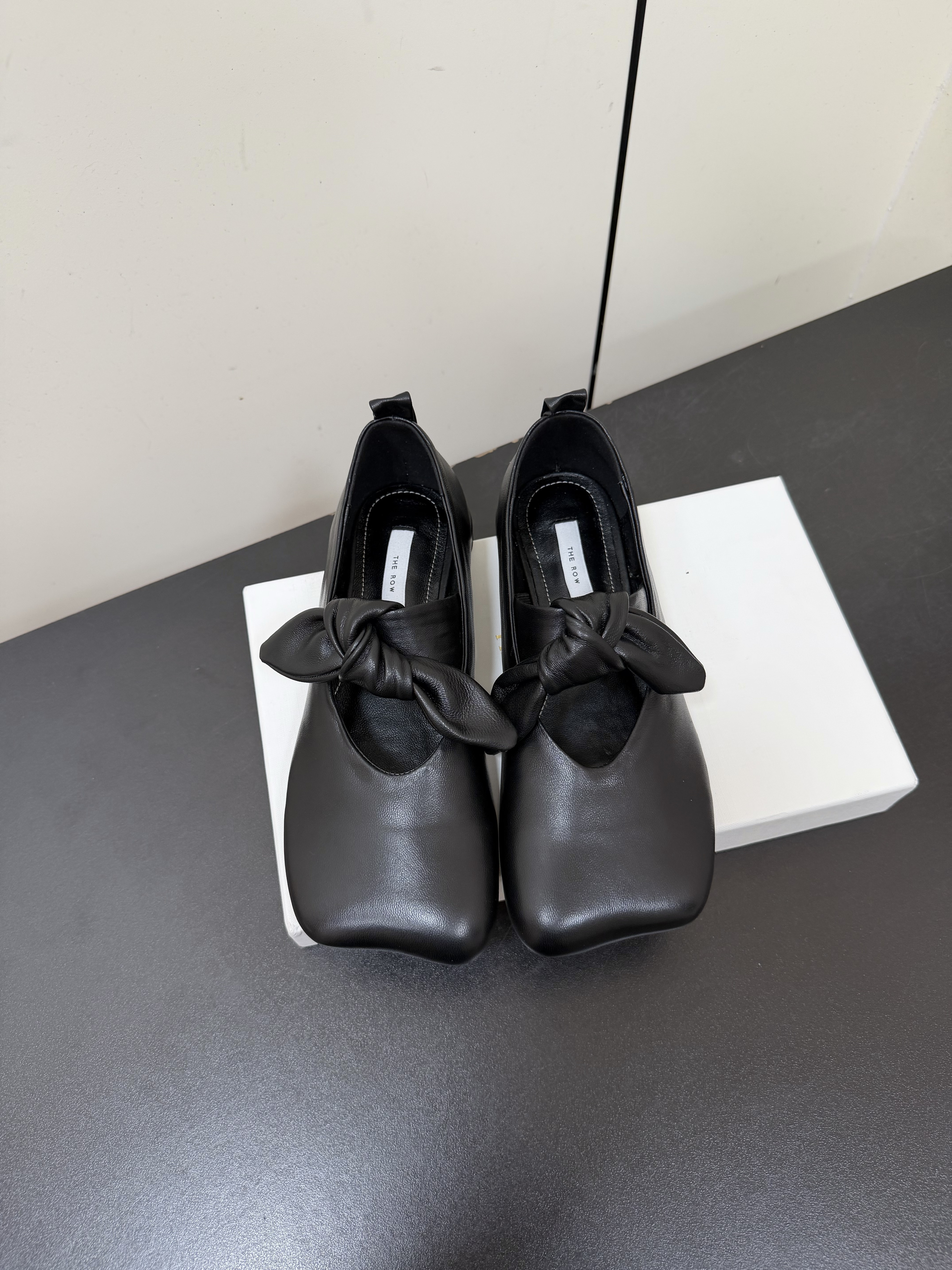 The Row Bow Mary Jane Lambskin Ballet Flats