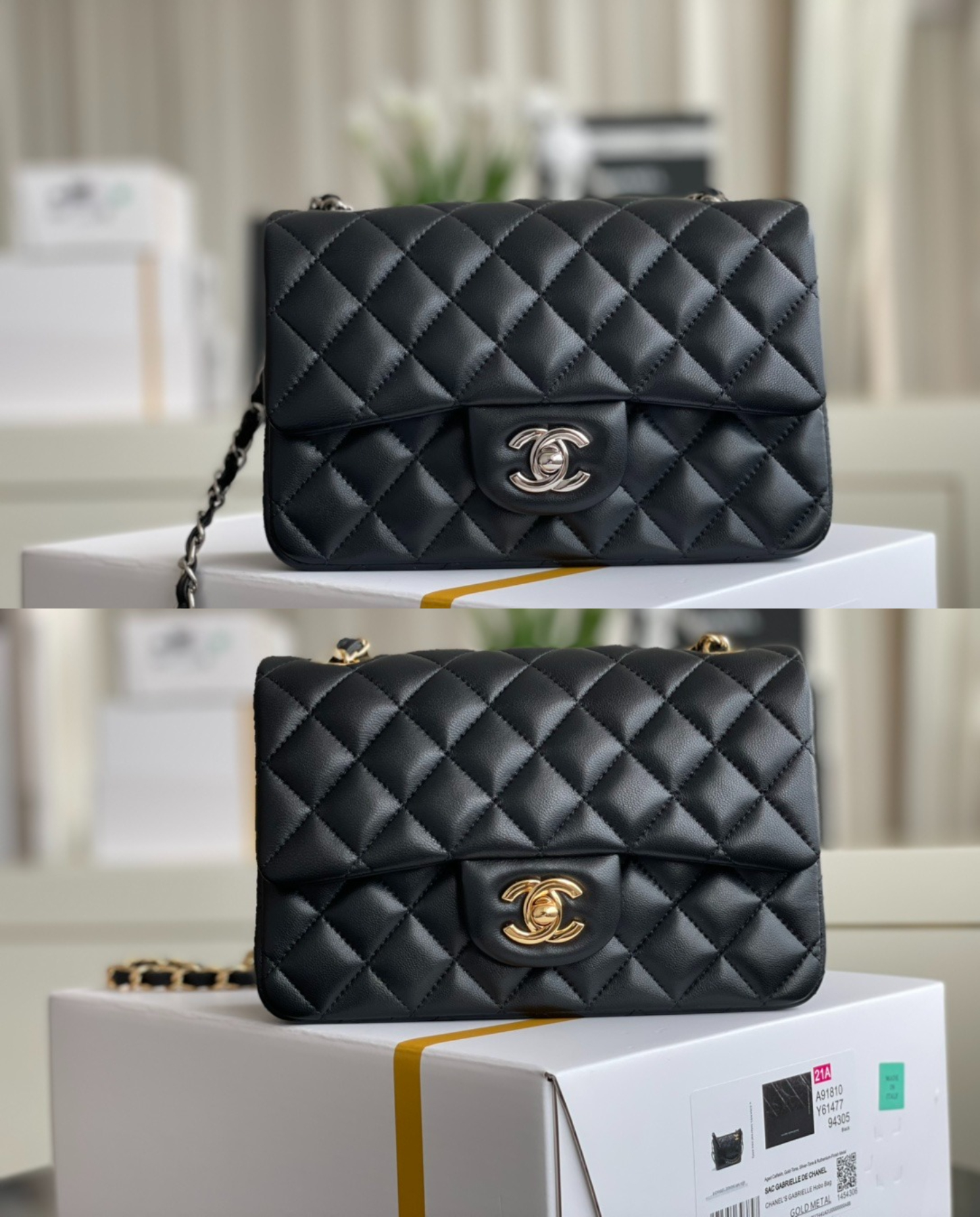Chanel CF Mini 20CM Smooth Quilted Leather CC Logo Chain Flap Shoulder Bag/10A - KAIROO