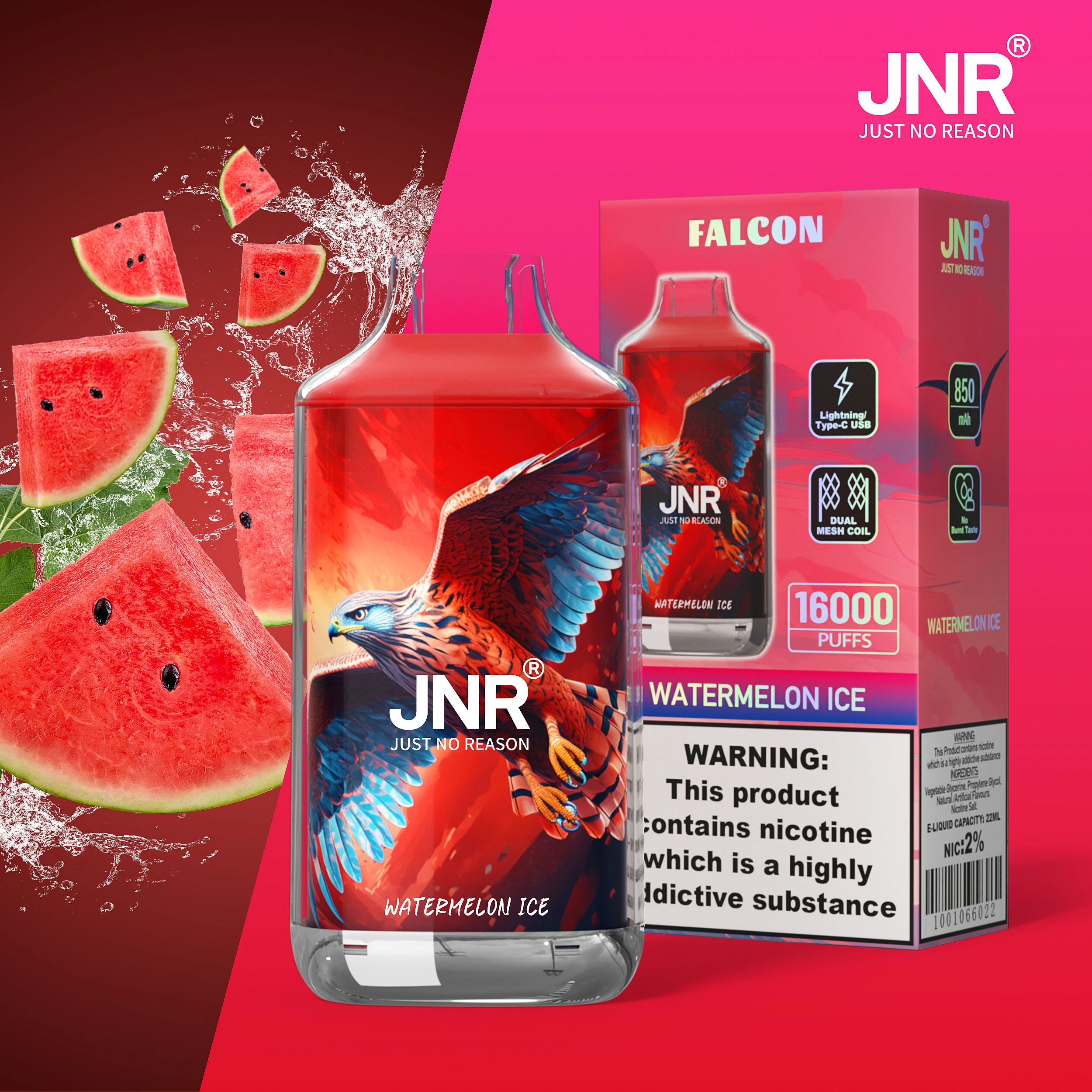 JNR Falcon 16K Rechargeable Disposable Vape – Watermelon Ice