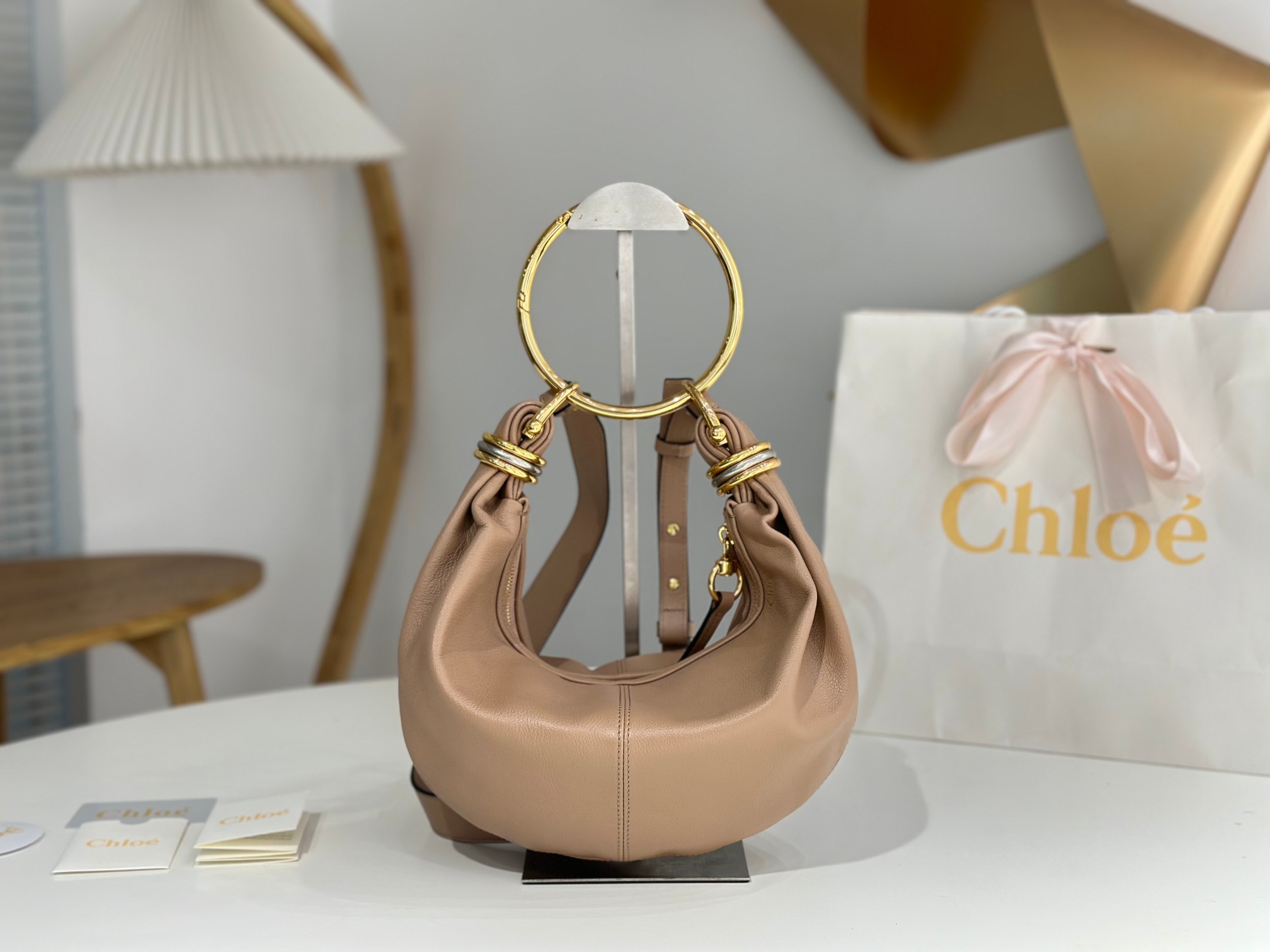 Chloe Small Bracelet Hobo Bag in Grained leather -Boyish Brown