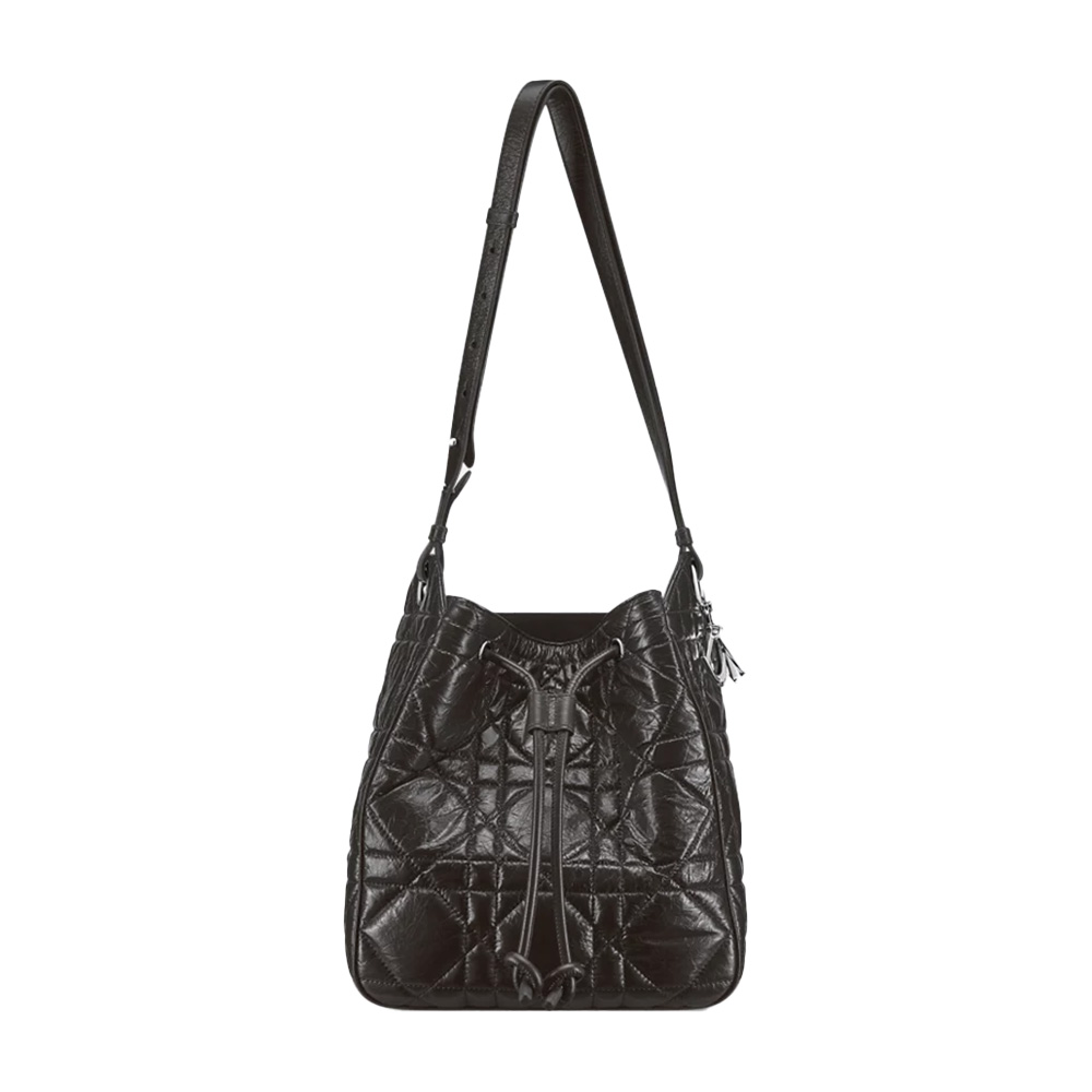 Dior Medium D-Motion Bag Black Macrocannage Crinkled Calfskin(Mirror Quality)