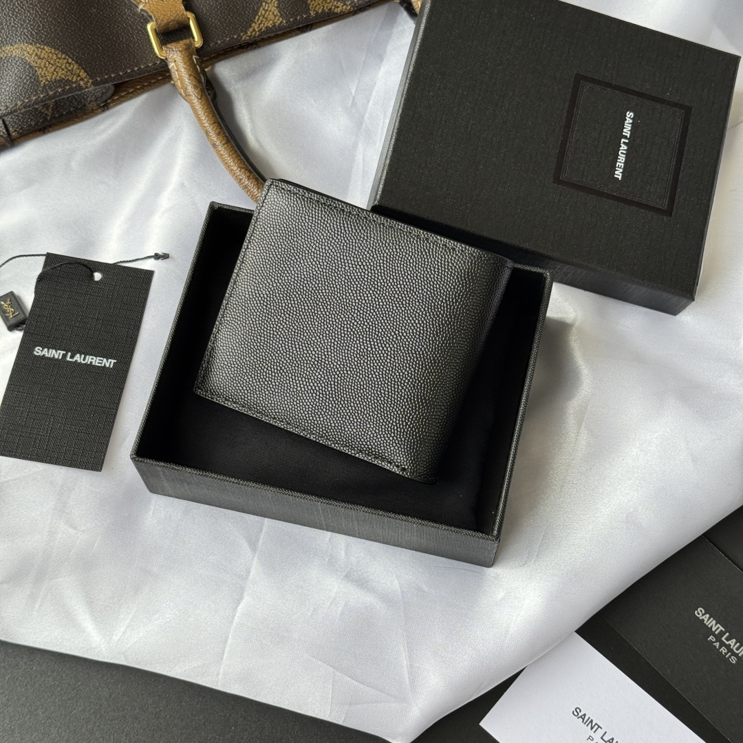 Saint Laurent Black Cassandre East-west Wallet in grained leather