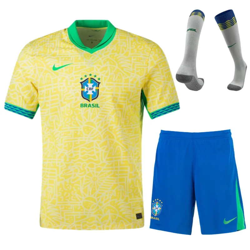 Brazil Home Whole Kit(Jersey+Shorts+Socks) 2024