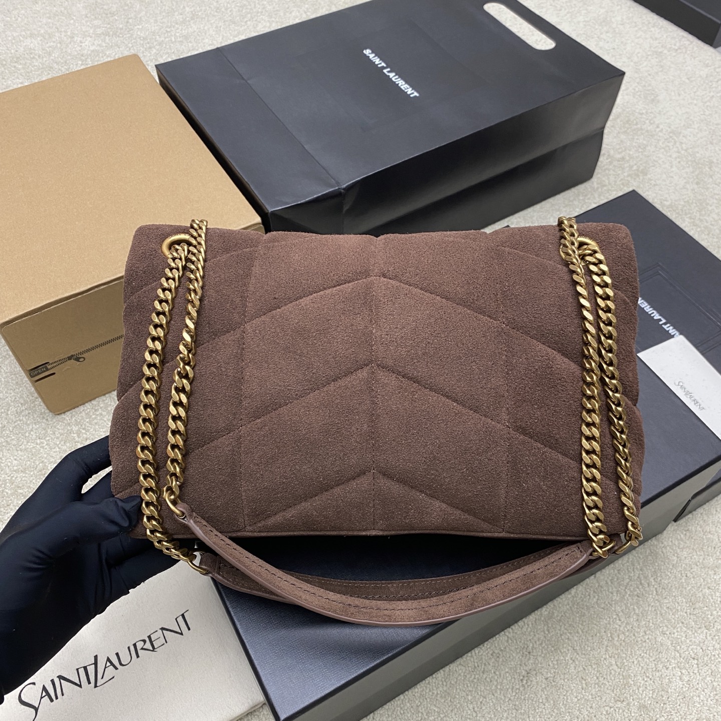 Saint Laurent Denim Small Puffer Bag in Suede leather 577476