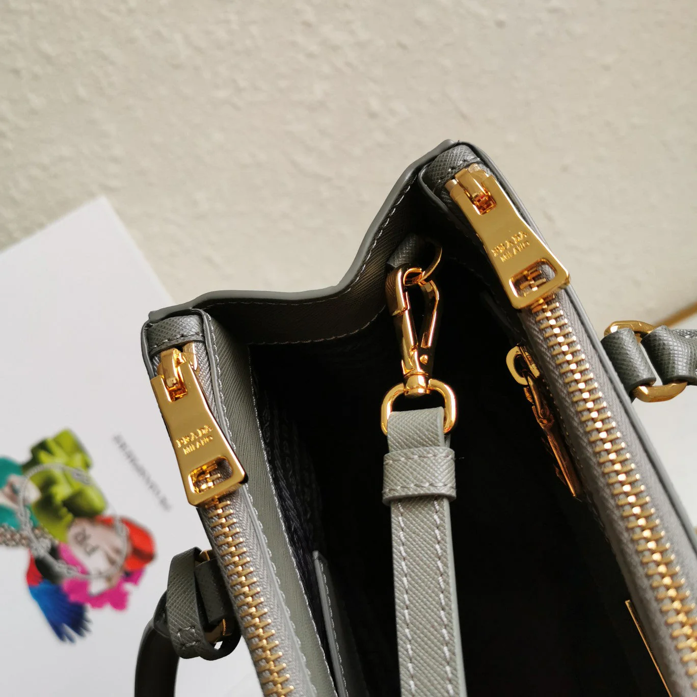 Prada GALLERIA 28 BAG IN DARK GREY SAFFIANO LEATHER