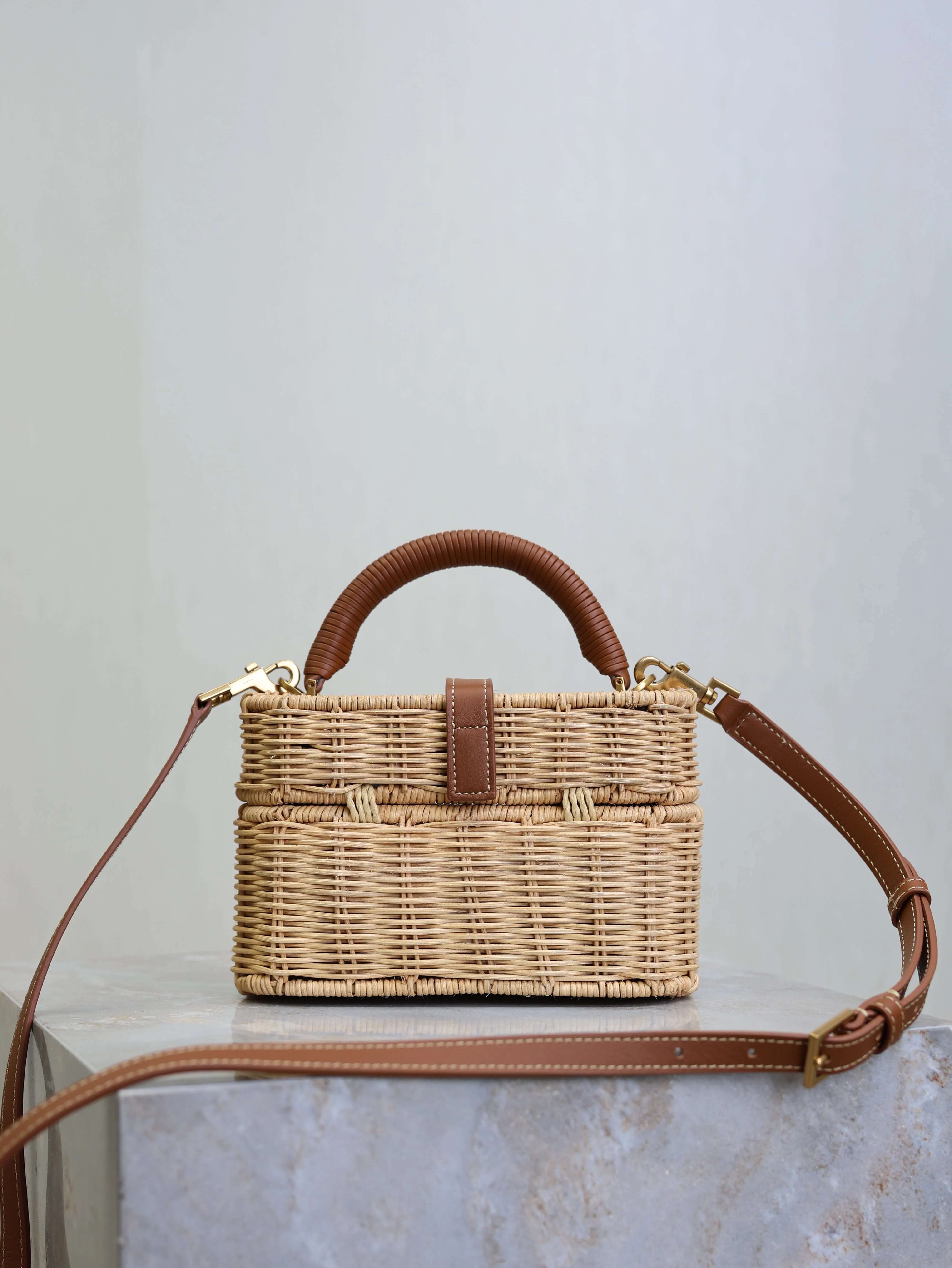 Saint Laurent YSL  Gaby Vanity Bag Beige Brown Raffia Leather