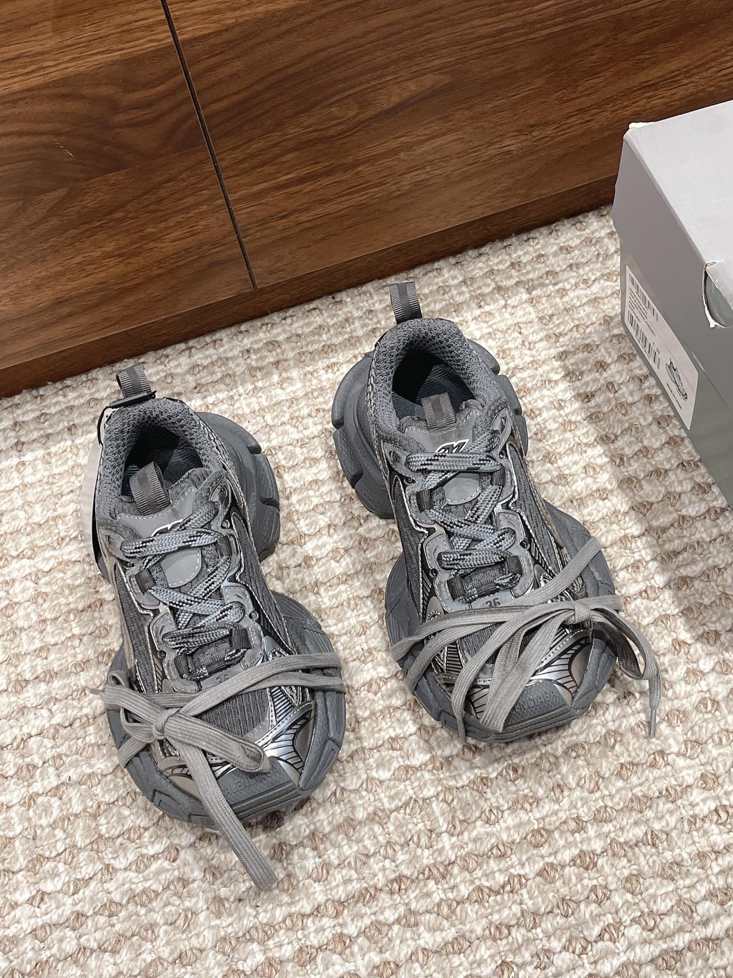 Balenciaga 3XL Grey Mesh and Polyurethane Wrapped Laces Oversized Chunky Sneakers - KAIROO