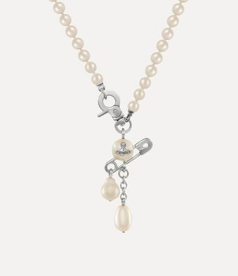 Y2K Silver Safety Pin Pearl Necklace | Dainty Teardrop Pearl Charm Choker for Women