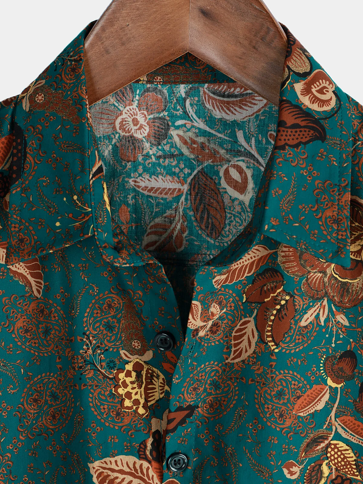 Men's Vintage Green Cotton Hawaiian Floral Button-Up Short Sleeve Shirt