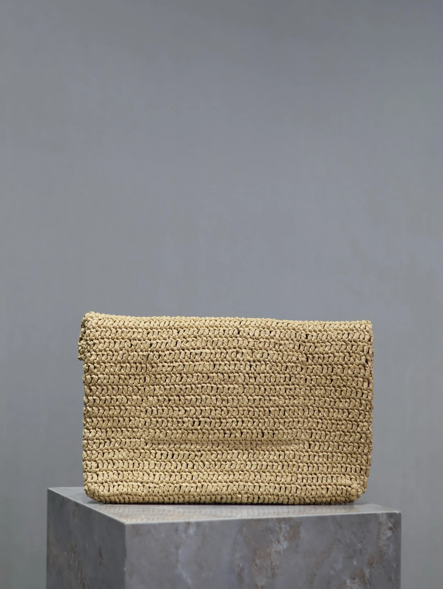 Saint Laurent YSL Envelope Clutch 29cm Beige Raffia Leather