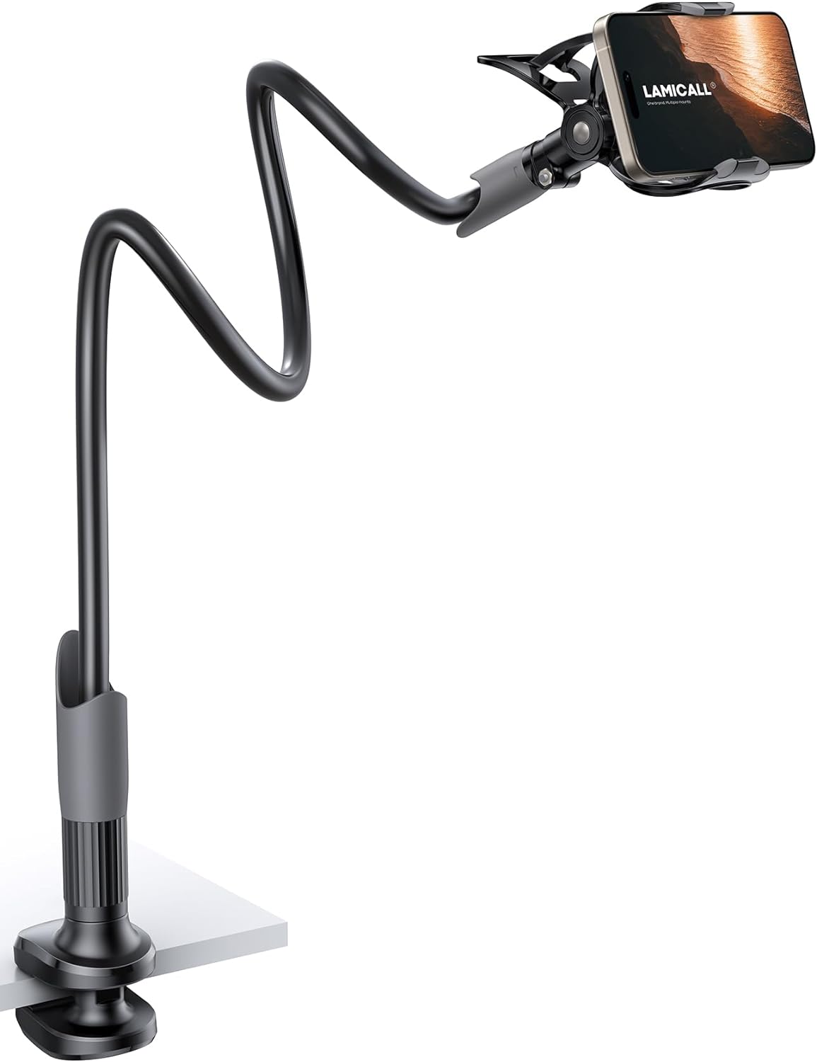 Lamicall Gooseneck Phone Holder for Bed - Cell Phone Mount Clamp Clip, Flexible Long Arm, Overhead Mount for Desk Headboard Bedside, Gifts for iPhone Air 17 Pro Max, 16 15 14 Pro Max and 4-7" Phone
