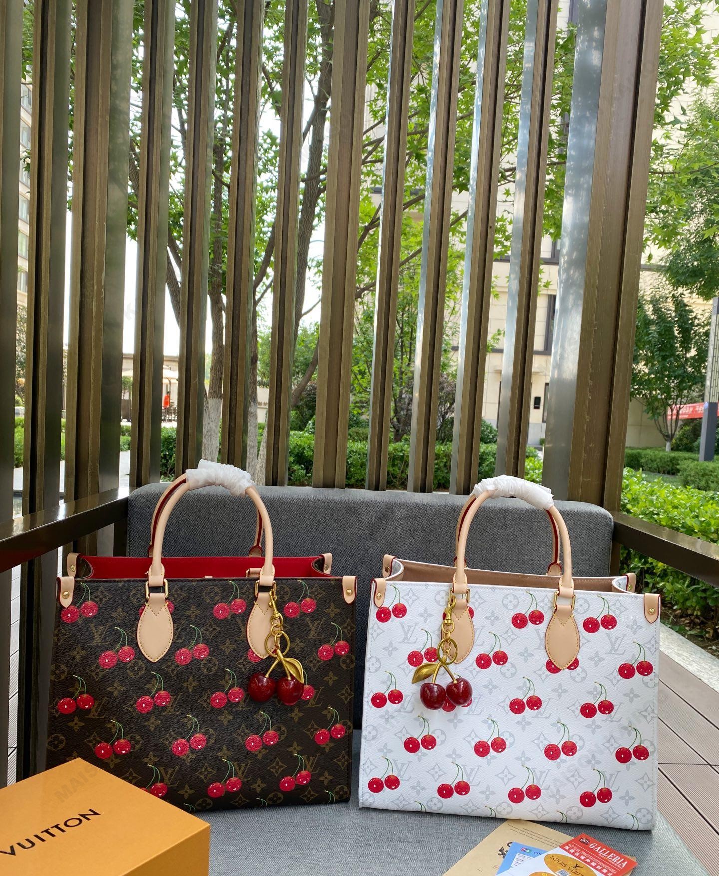 Louis Vuitton LV x TM OnTheGo PM/MM/GM Classic Monogram Cherry Coated Canvas Top Handle Tote Bag - KAIROO