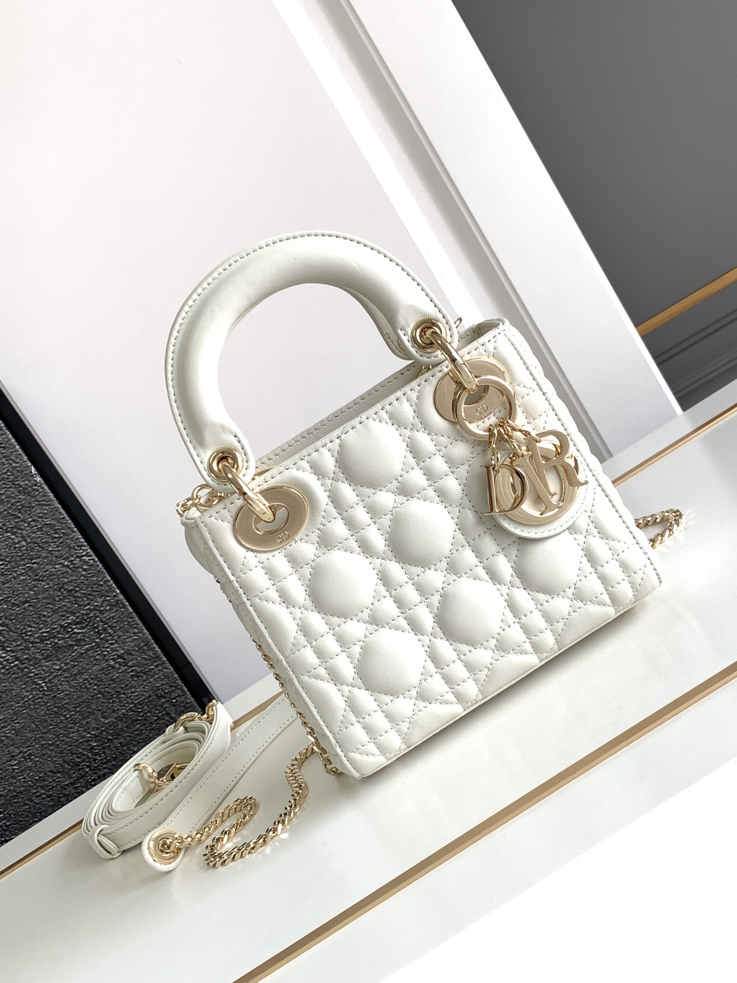 Mini Lady Dior Bag in White Cannage Lambskin