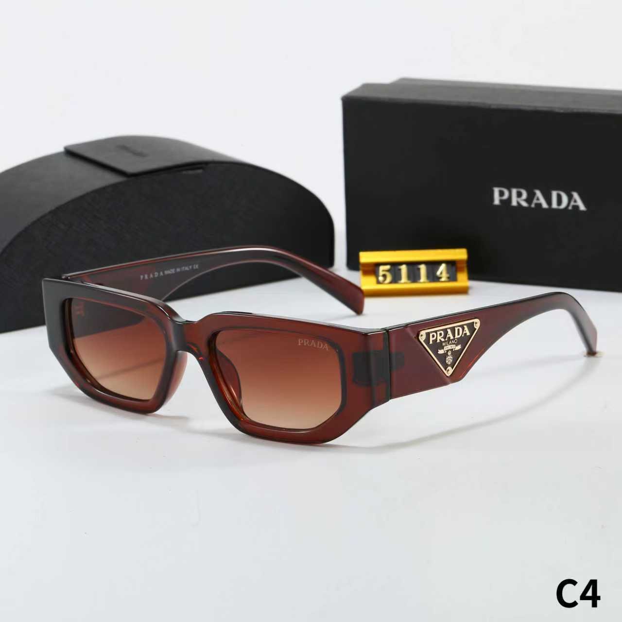 Prada Frame Gold‑Tone Triangle‑Logo Narrow Rectangular Sunglasses - KAIROO