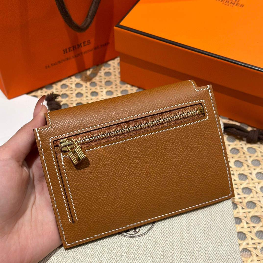 Hermes Gold Epsom Kelly Pocket Compact Wallet