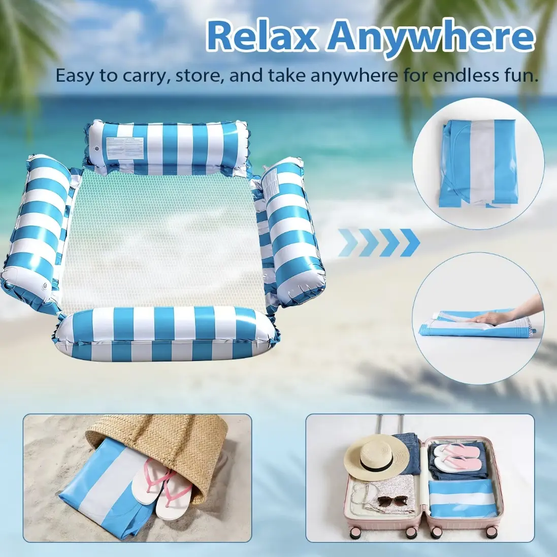 Premium Inflatable Pool Float Lounger for Adults - Portable Ergonomic Water Raft with Headrest for Beach, Lake & Backyard Relaxation（Includes a dedicated manual pump）