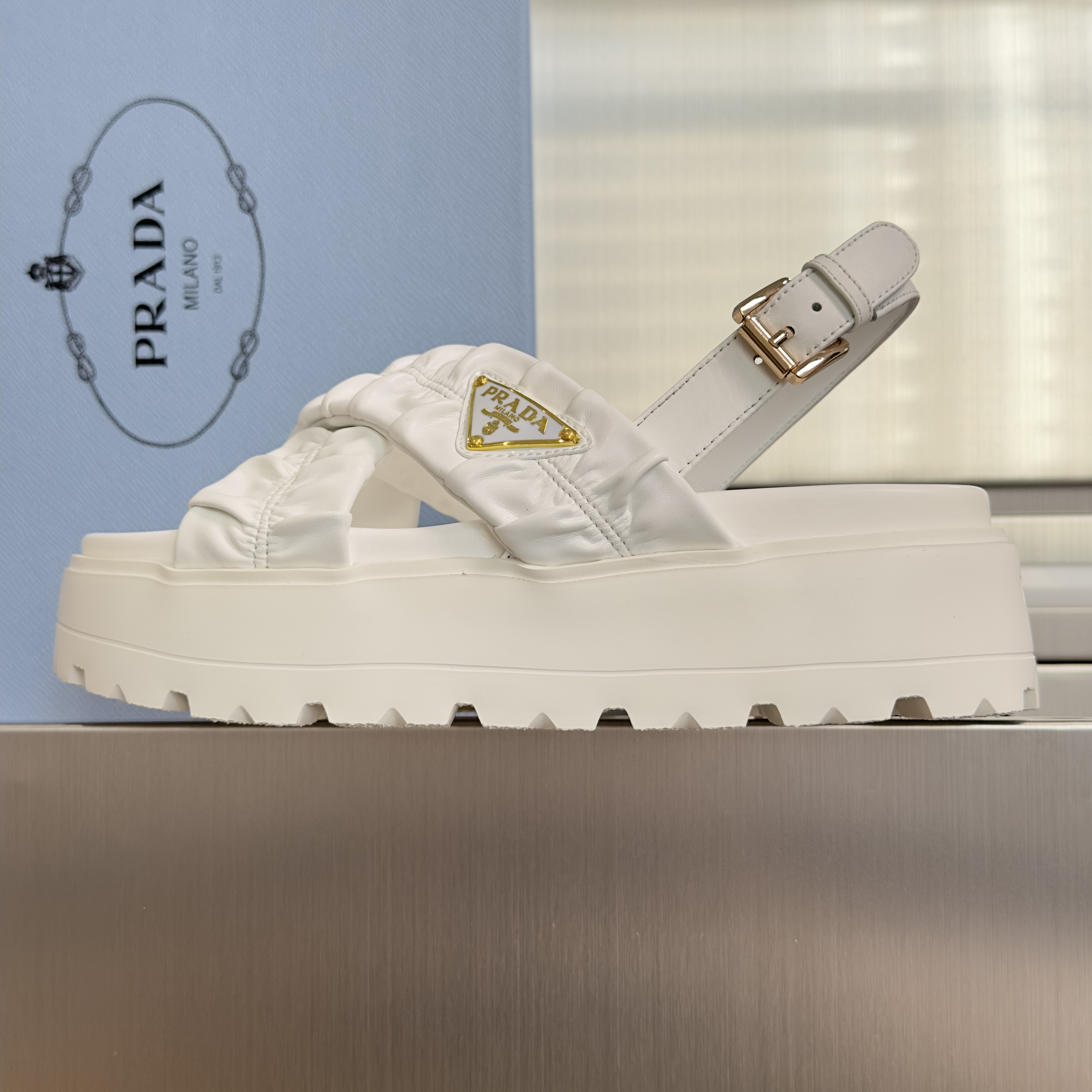 Prada Matelassé nappa leather flatform Sandal