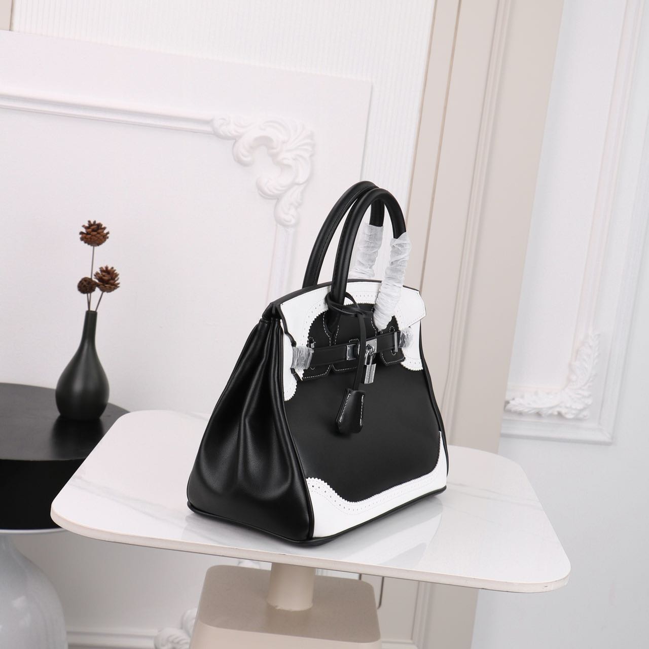 Hermes Birkin lace-trimmed platinum bag