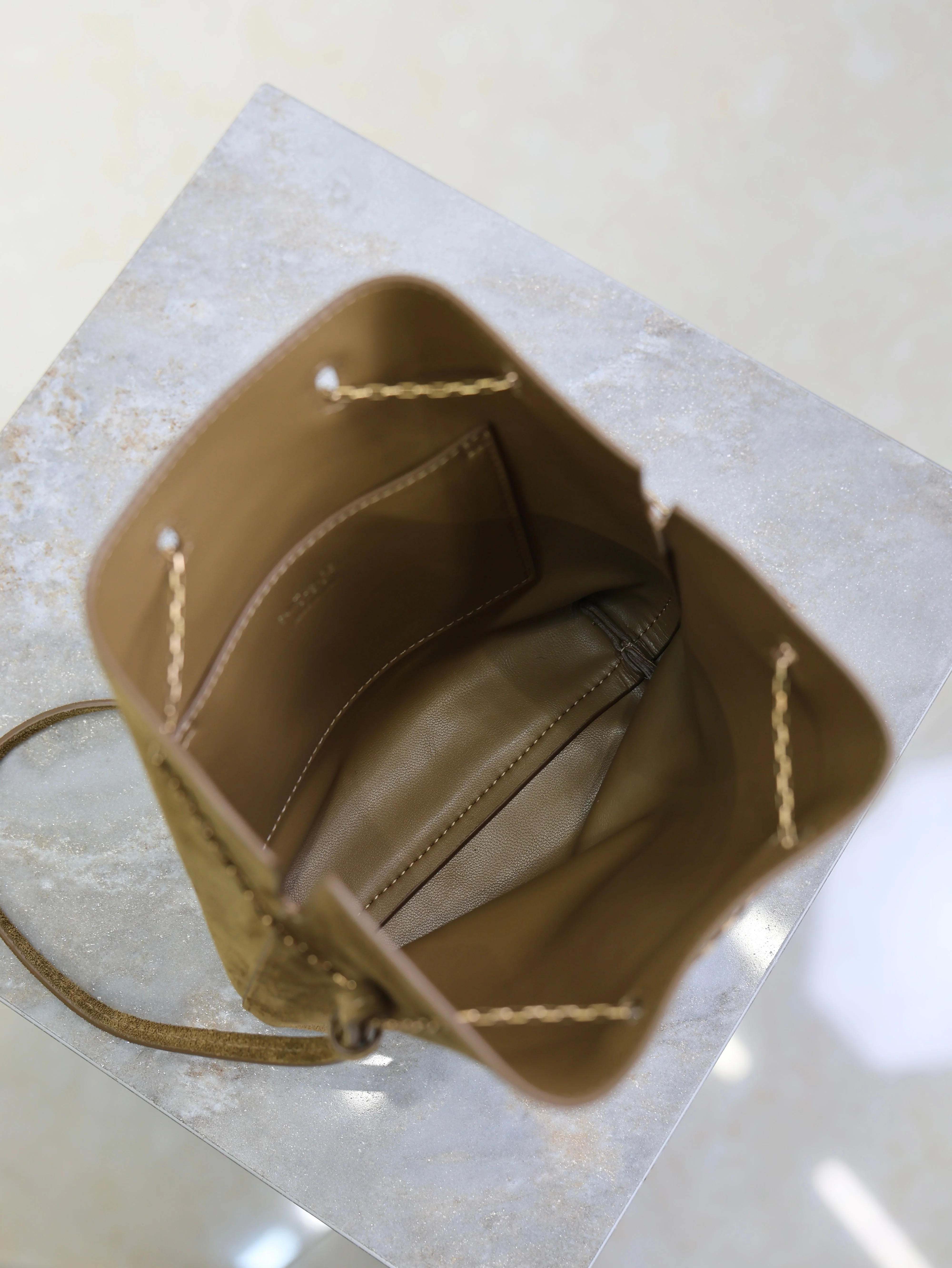Saint Laurent YSL Pochon Bucket Bag 20cm Brown Suede Bronze-Tone HW