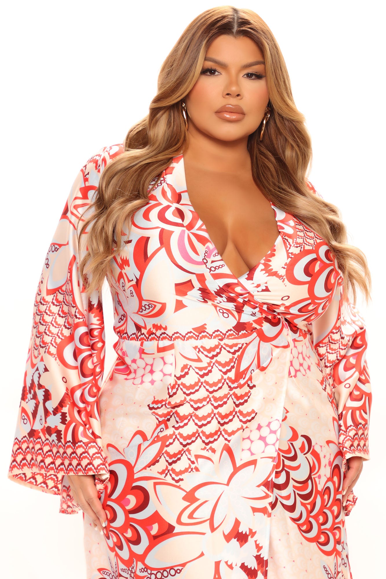 Feel It Satin Midi Dress - Red/combo