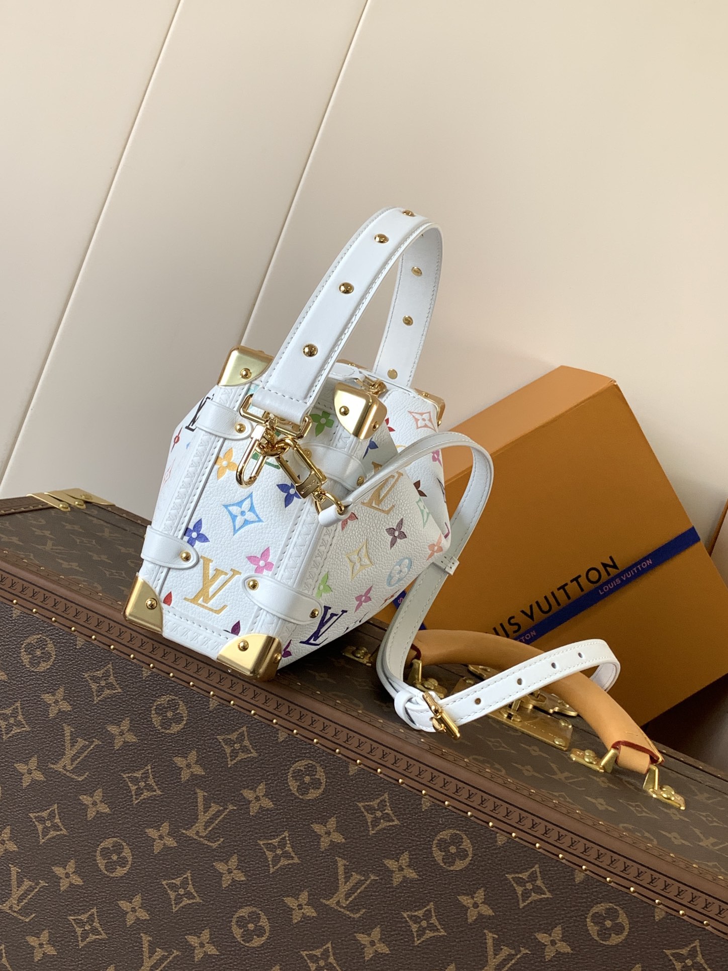 M14046 Side Trunk MM Bag in White Multicolored Cohide