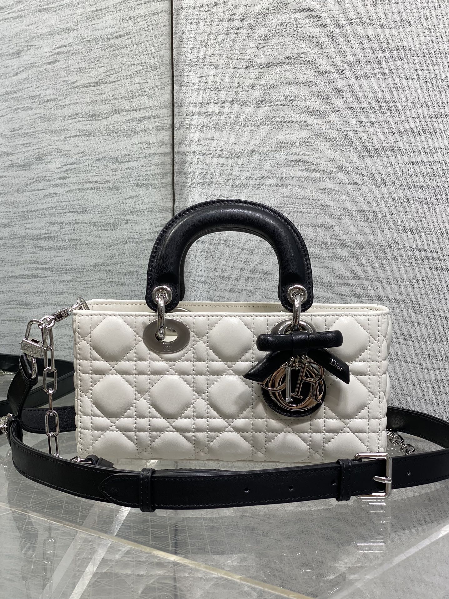 Dior Small Lady D-Joy Bag in White /Black Cannage Lambskin