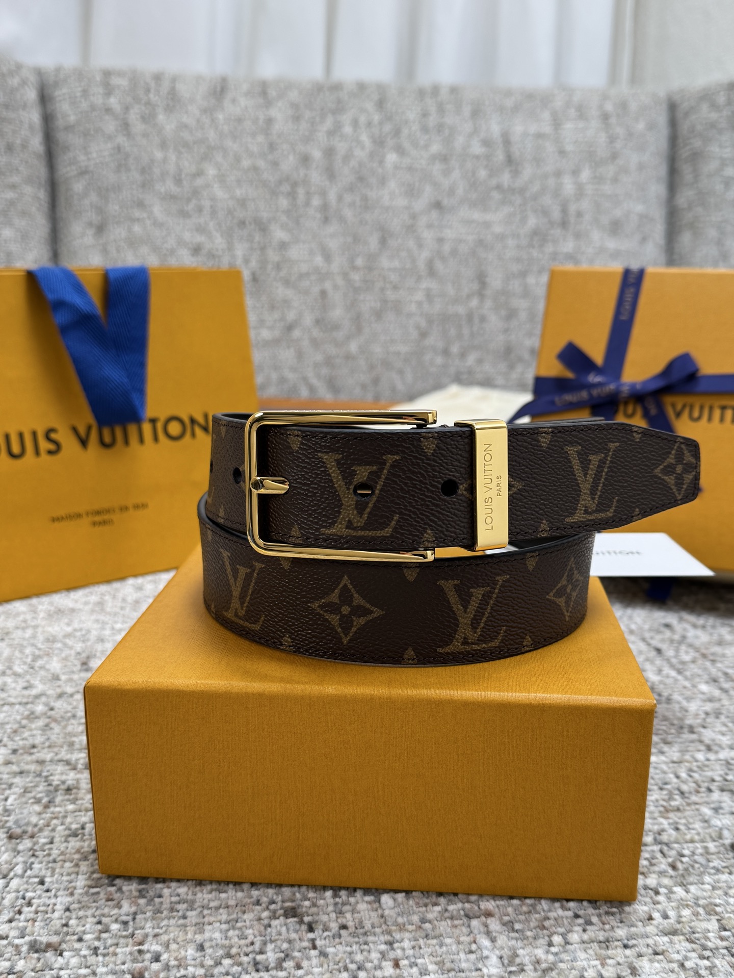 LV Monogram Canvas and leather Belt 3.5cm