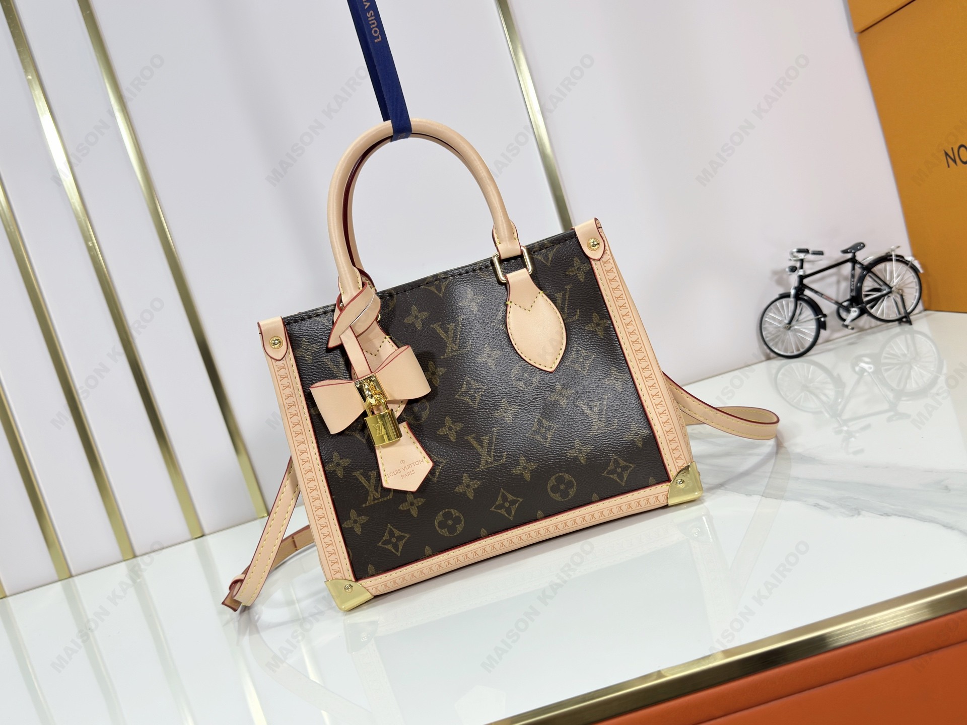 Louis Vuitton LV OnTheGo PM Studded Trunk Corners Monogram Canvas Beige Vachetta Top Handle Tote Bag - KAIROO