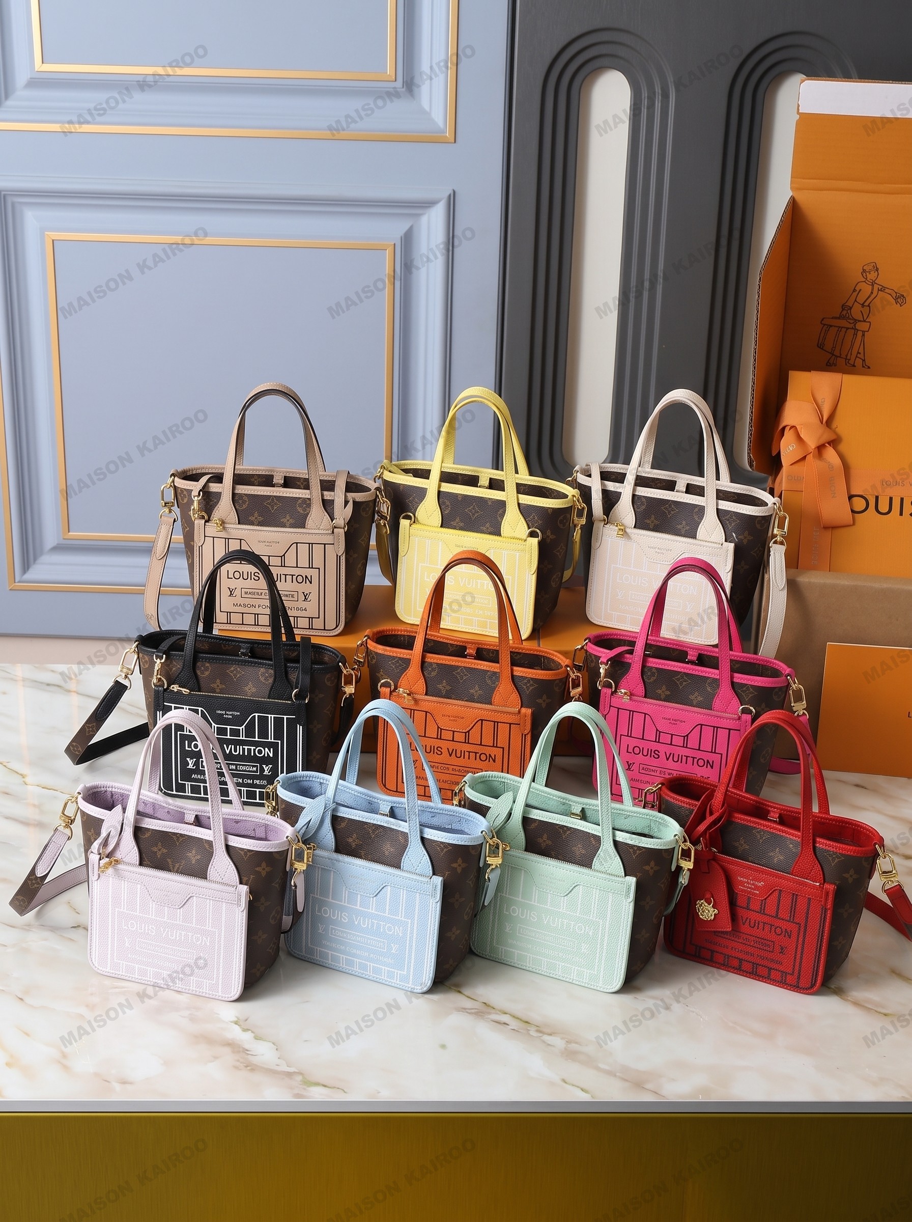 Louis Vuitton LV Neverfull Inside Out BB Monogram Canvas Leather Trim Reversible Tote Bag With Pouch - KAIROO